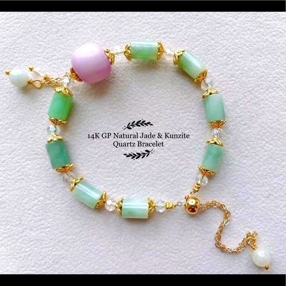 Natural Jade &  kunzite quartz Bracelet - Picture 1 of 13